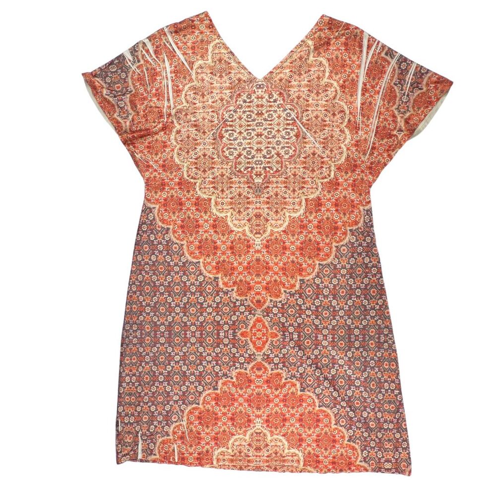 Cato Day Dress L Coral Cream Orange Floral Mandala Casual Festival Boho Dress - Picture 6 of 13